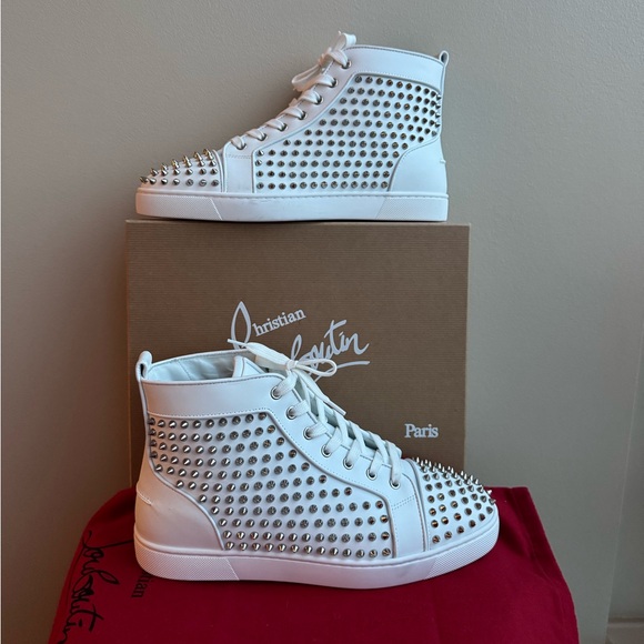 NWT Christian Louboutin Louis Allover Spikes Leather Sneakers in White, Size 10 - Picture 10 of 17